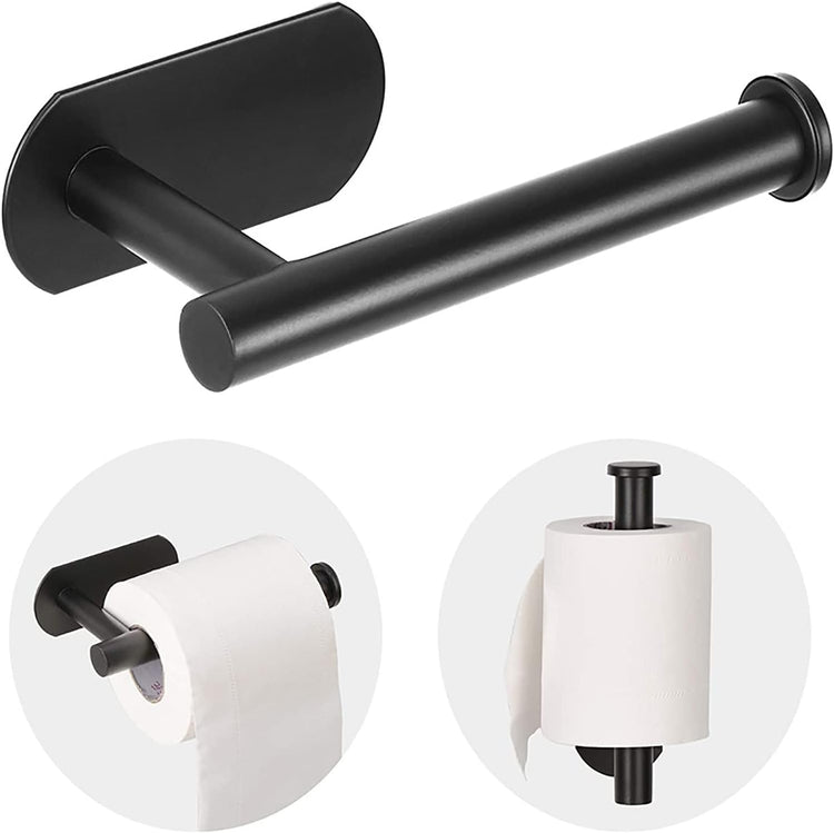 Toilet Paper Holder - Self Adhesive Toilet Paper Holder Wall Mount for Bathroom, SUS 304 Stainless Steel Command Strip Toilet Paper Roll Holder Stick On Wall, No Drilling - Matte Black