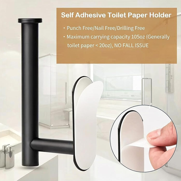 Toilet Paper Holder - Self Adhesive Toilet Paper Holder Wall Mount for Bathroom, SUS 304 Stainless Steel Command Strip Toilet Paper Roll Holder Stick On Wall, No Drilling - Matte Black