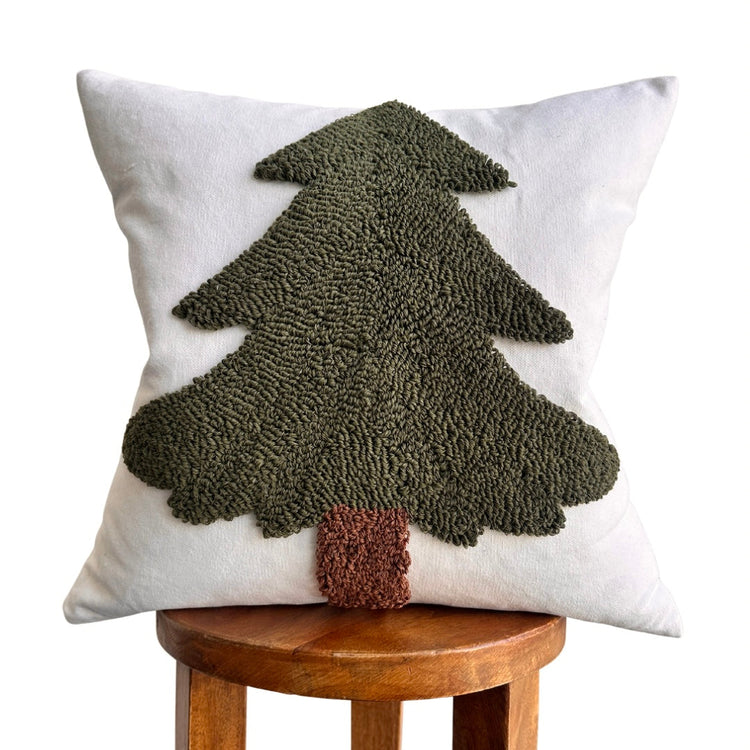 Forest Green Tufted Christmas Tree Pillow Cover