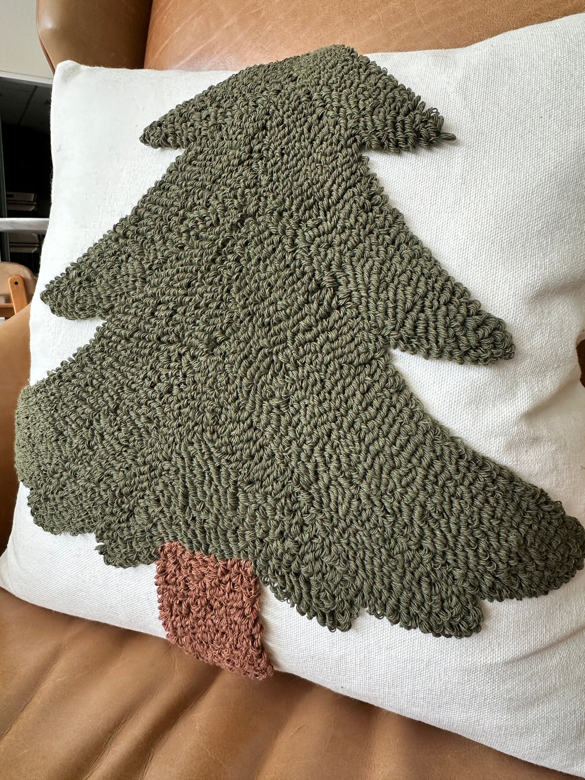 Forest Green Tufted Christmas Tree Pillow Cover