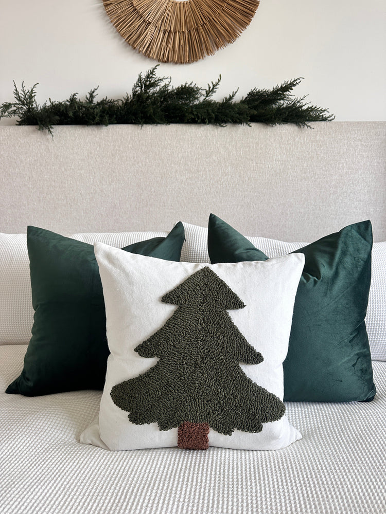 Forest Green Tufted Christmas Tree Pillow Cover