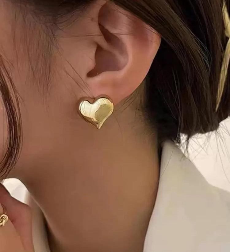 Adorable Gold or Silver Heart Stud Earrings