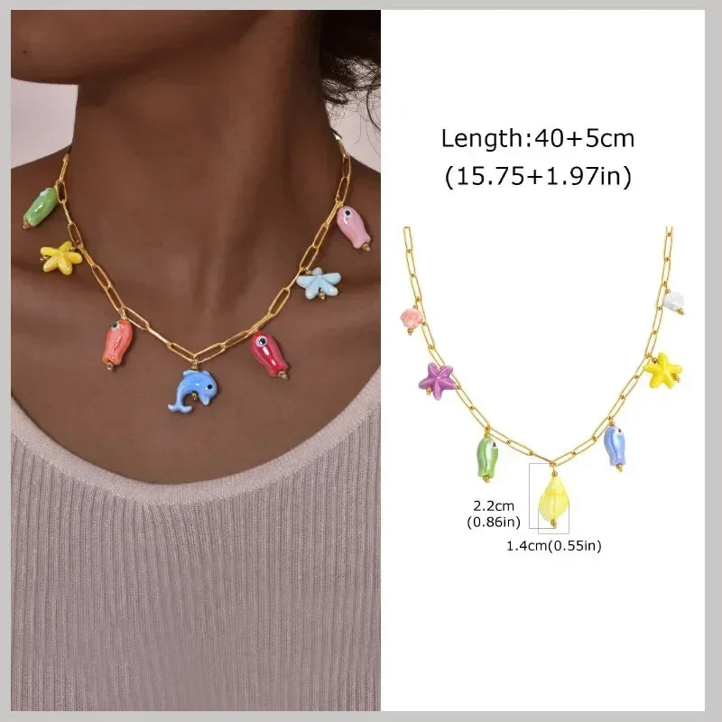 Pearl Shell Conch Starfish Summer Beach Necklace