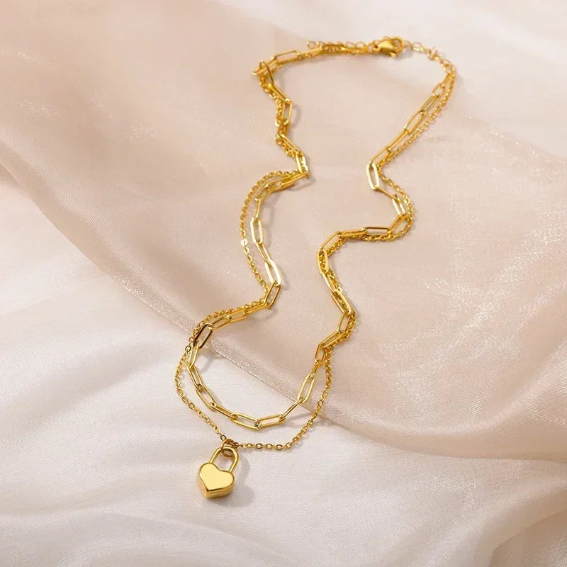 Stainless Steel Multilayer Heart Necklace