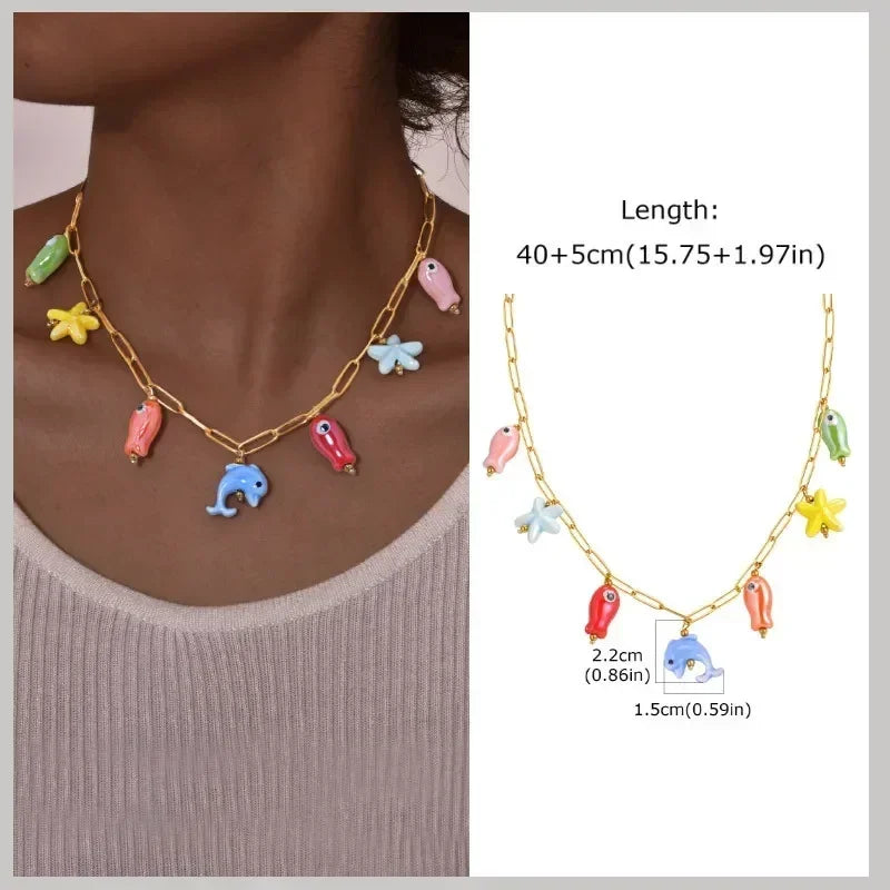 Pearl Shell Conch Starfish Summer Beach Necklace