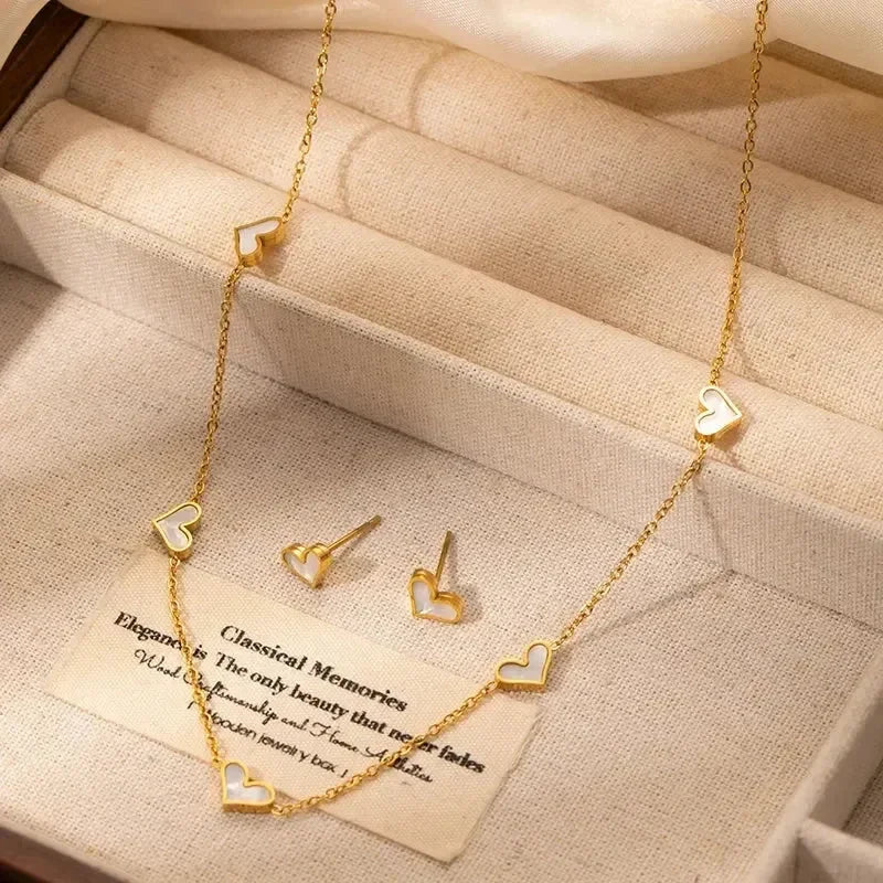 Heart Shell Necklace Bracelet Earrings