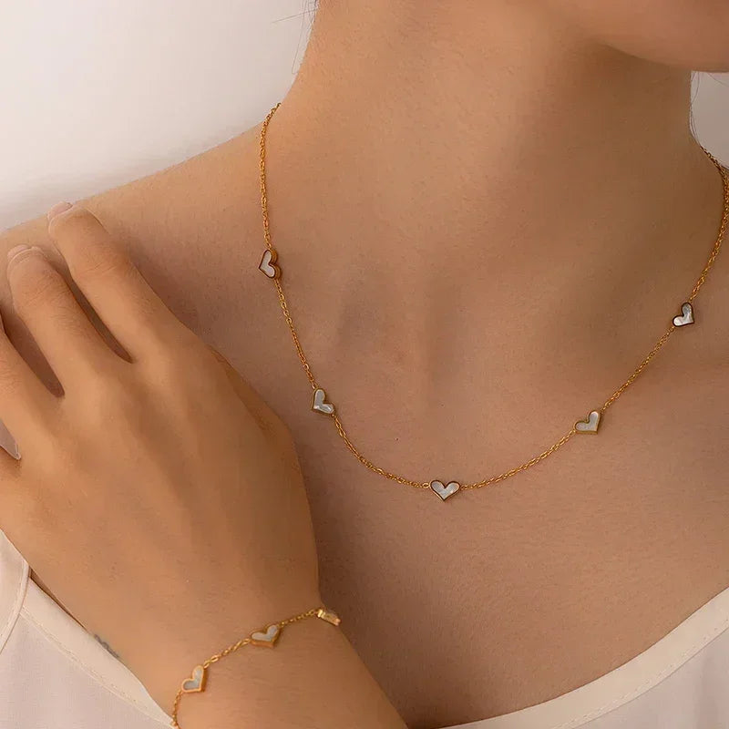 Heart Shell Necklace Bracelet Earrings
