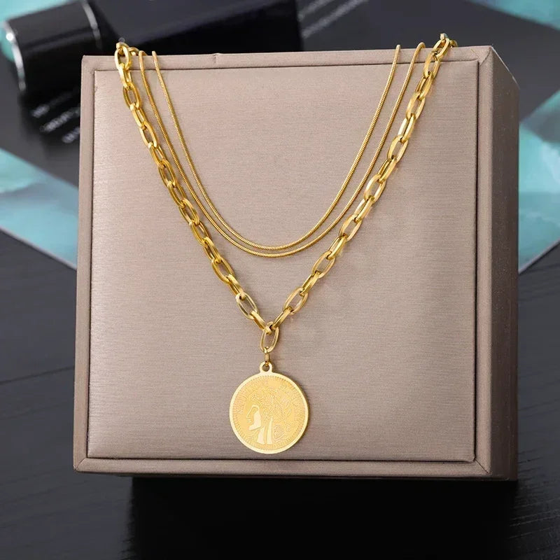 Stainless Steel Multilayer Heart Necklace
