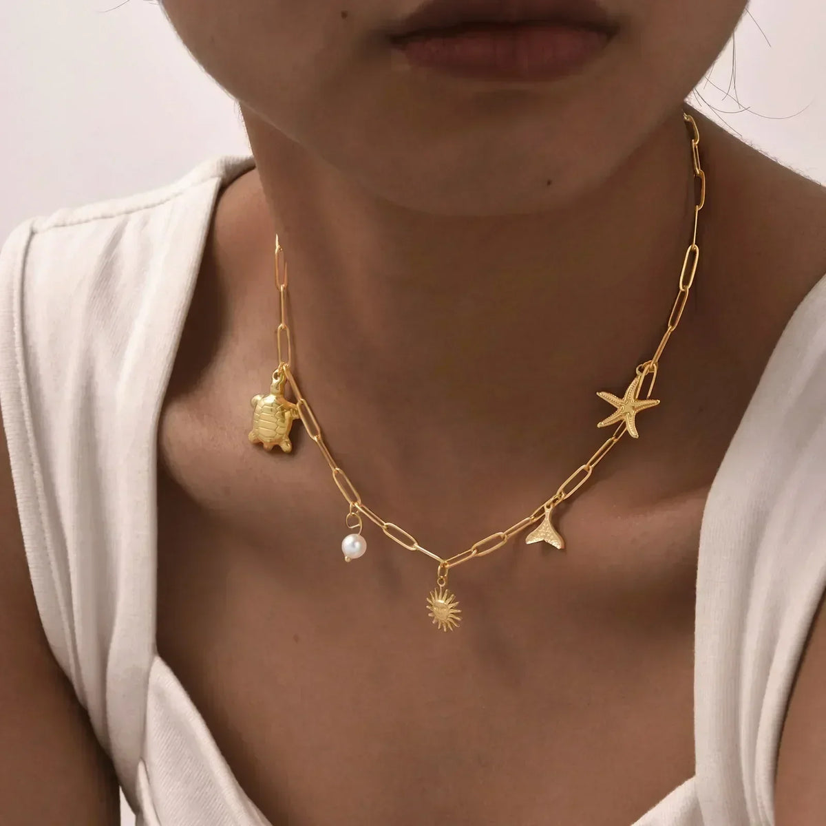 Pearl Shell Conch Starfish Summer Beach Necklace