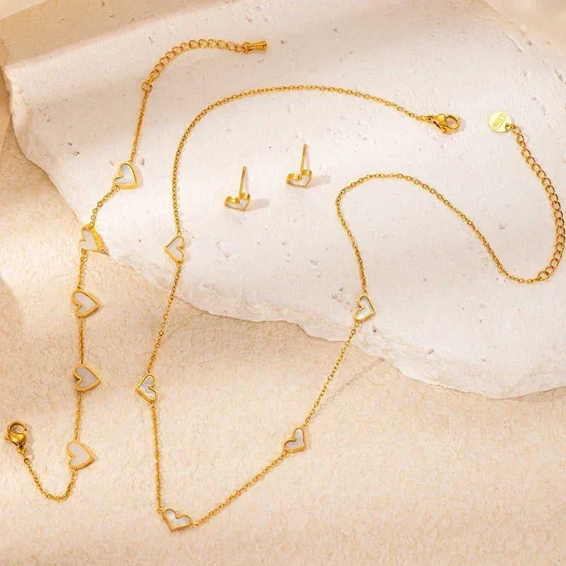 Heart Shell Necklace Bracelet Earrings