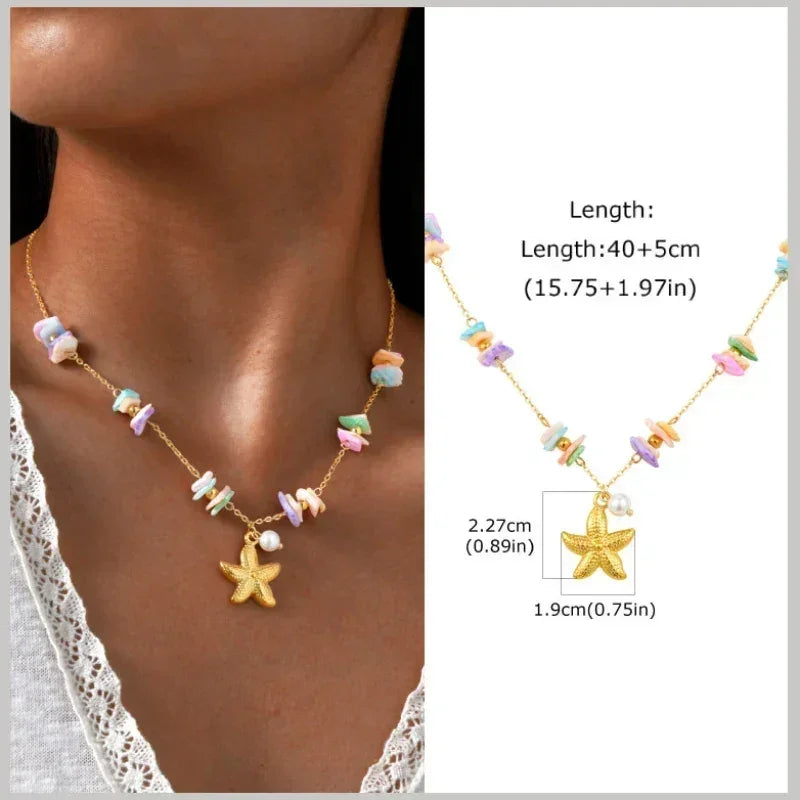 Pearl Shell Conch Starfish Summer Beach Necklace