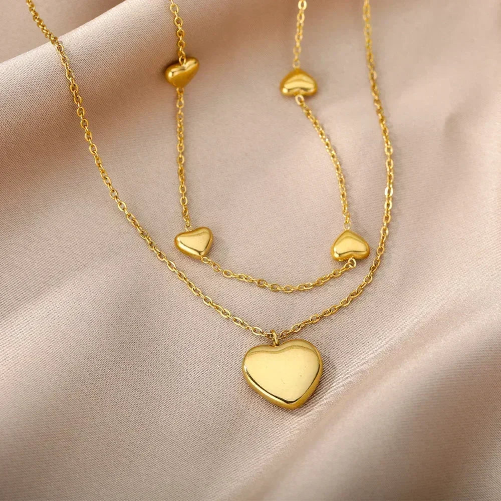 Stainless Steel Multilayer Heart Necklace
