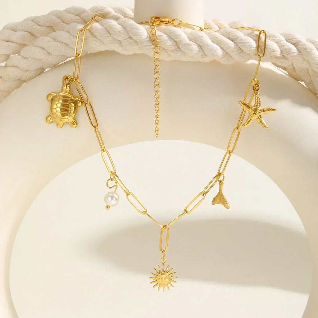 Pearl Shell Conch Starfish Summer Beach Necklace