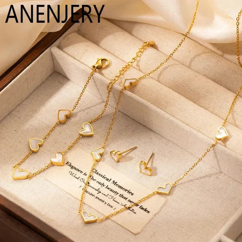 Heart Shell Necklace Bracelet Earrings