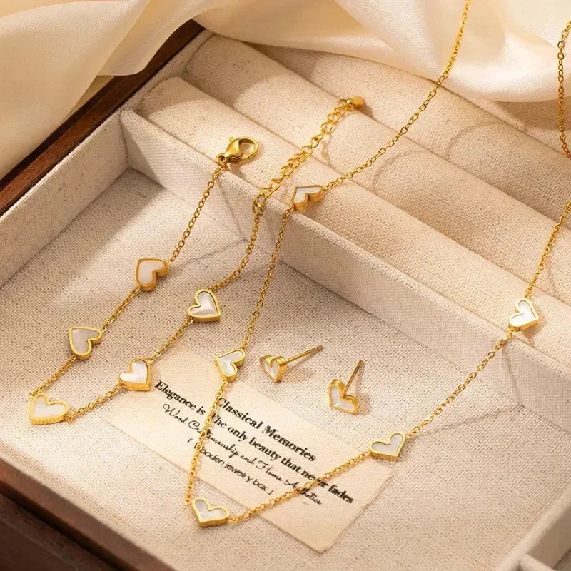Heart Shell Necklace Bracelet Earrings