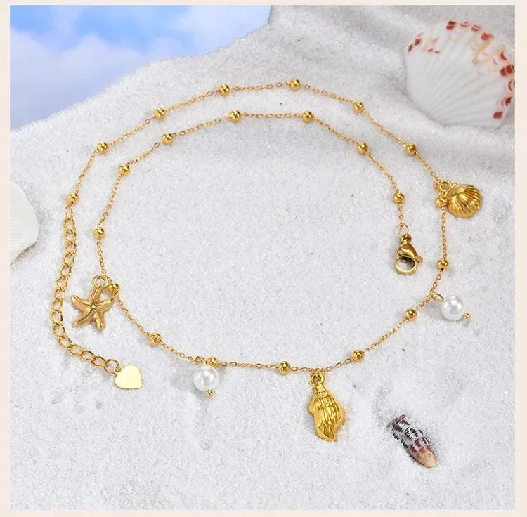 Pearl Shell Conch Starfish Summer Beach Necklace