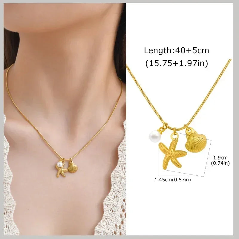 Pearl Shell Conch Starfish Summer Beach Necklace
