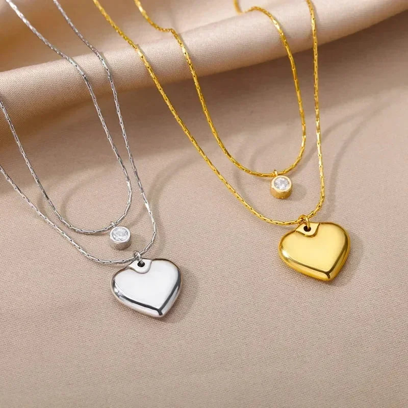 Stainless Steel Multilayer Heart Necklace
