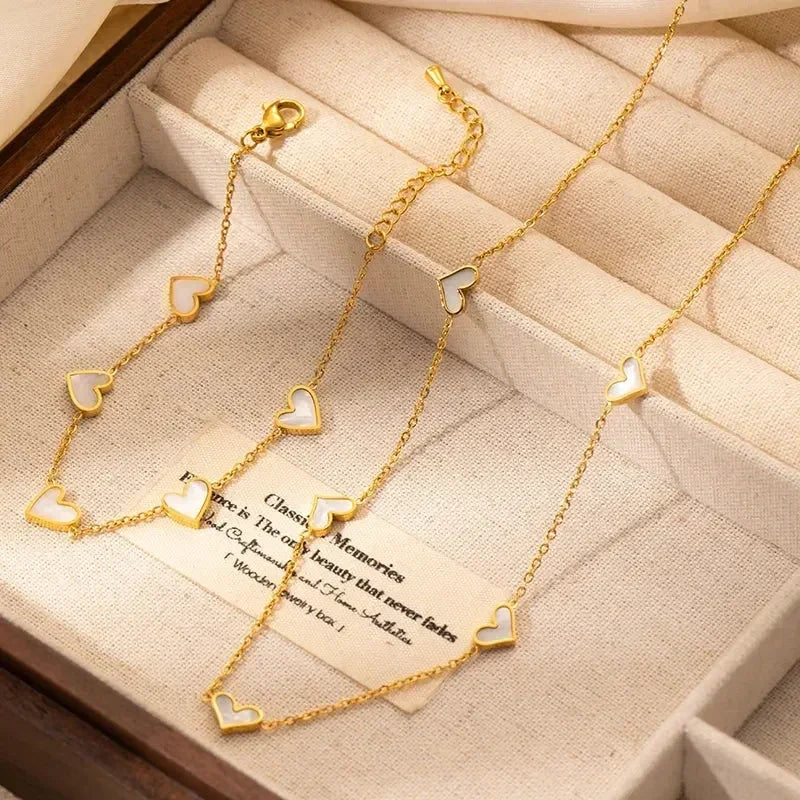 Heart Shell Necklace Bracelet Earrings
