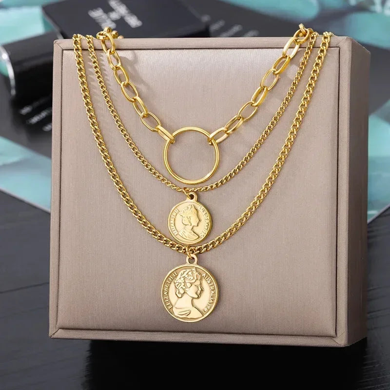 Stainless Steel Multilayer Heart Necklace