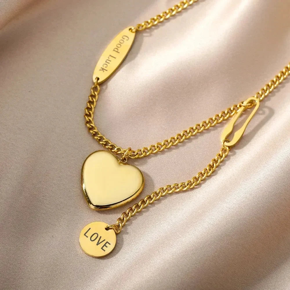 Stainless Steel Multilayer Heart Necklace