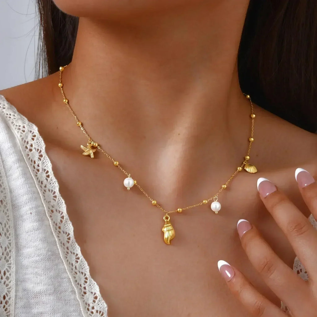 Pearl Shell Conch Starfish Summer Beach Necklace