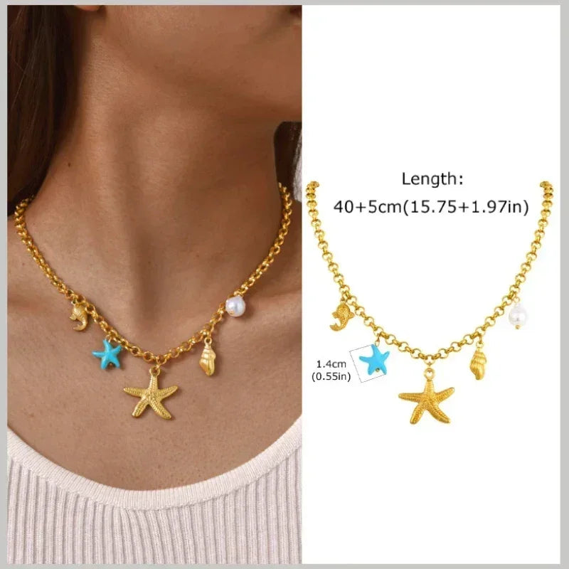Pearl Shell Conch Starfish Summer Beach Necklace