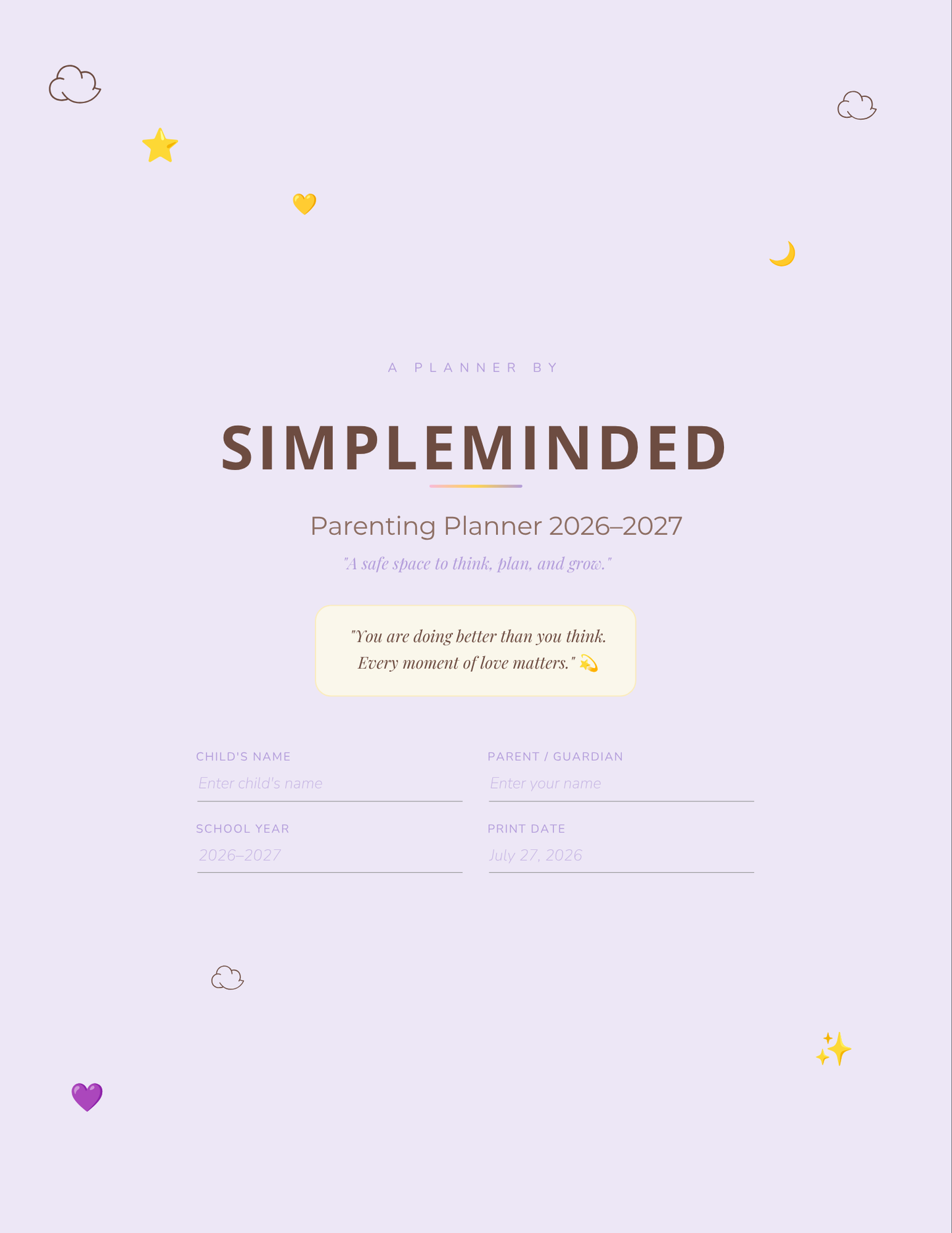 SIMPLEMINDED Parenting Planner 2026–2027 (Printable)